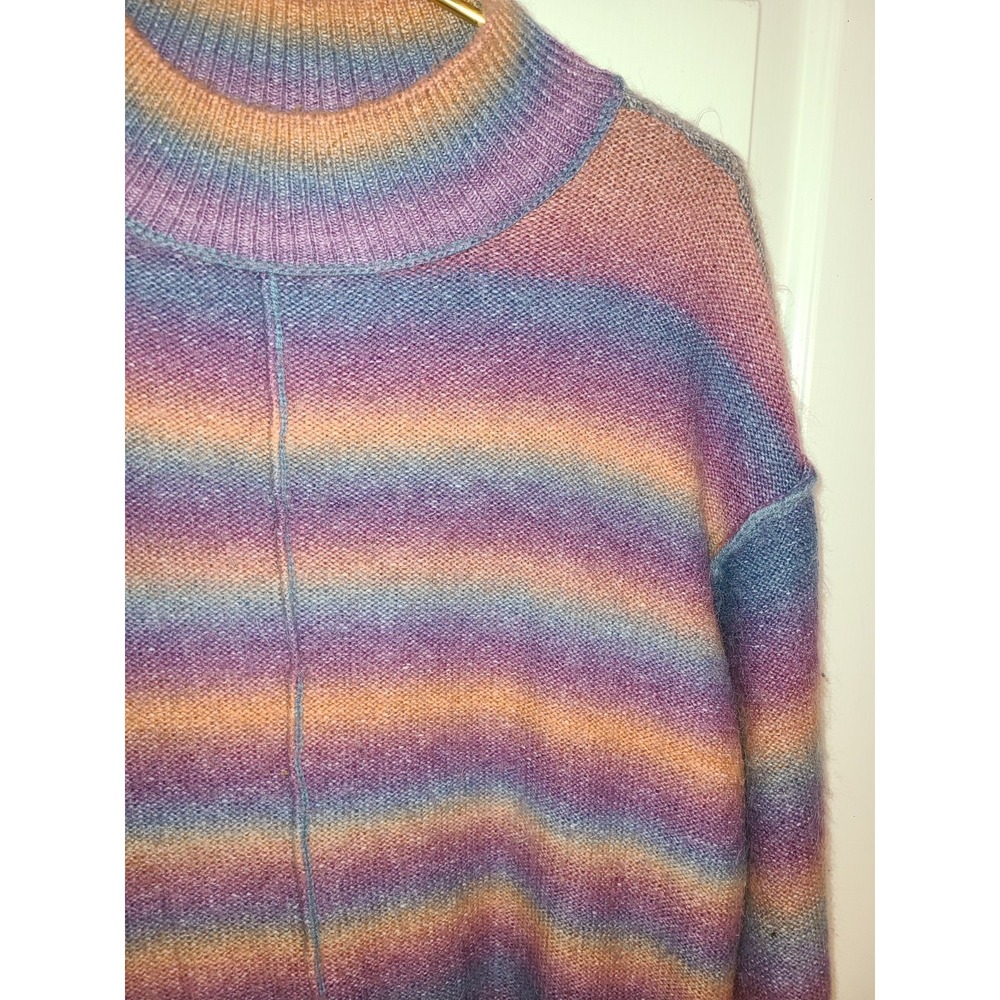 Beach Lunch Lounge Sweater Women's XL 16/18 Purple Orange Stripes Mock Neck Soft - Picture 3 of 7